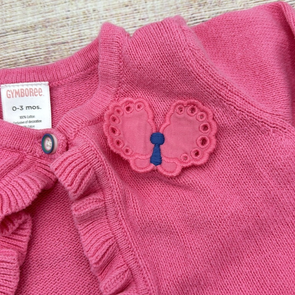 Gymboree Pink Butterfly Cardigan Size 0-3 Months - Picture 3 of 4